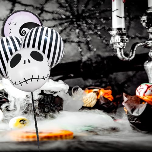 15 Pack Halloween Skull Balloons - Black & White Striped Foil Party Decorations
