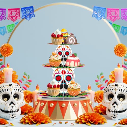 3-Tier Day of the Dead Cake Stand for Mexican Fiesta Decor