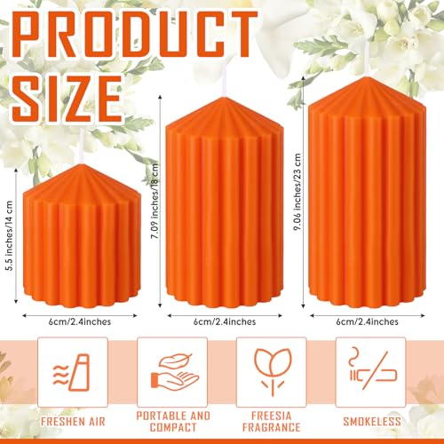 Orange Fall Scented Ribbed Soy Candle Set - 3 Varying Sizes, Aromatic & Long Burn