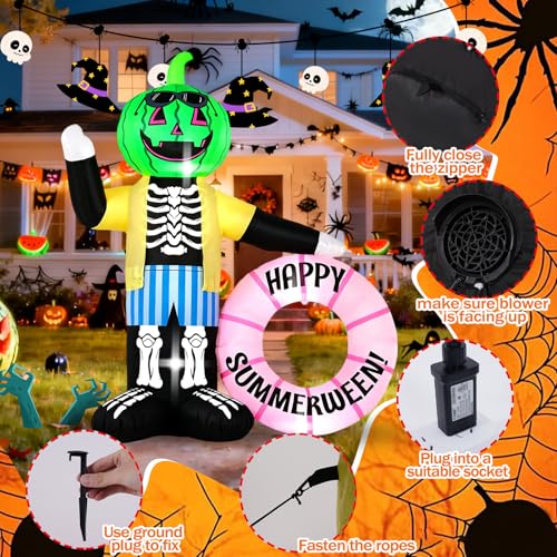 6FT Watermelon Zombie Inflatable Halloween Decor with LED Lights for Outdoor & Indoor Parties