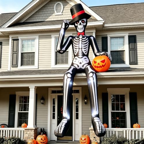 Giant Sitting Skeleton Inflatable Halloween Decoration with Pumpkin & Black Variation