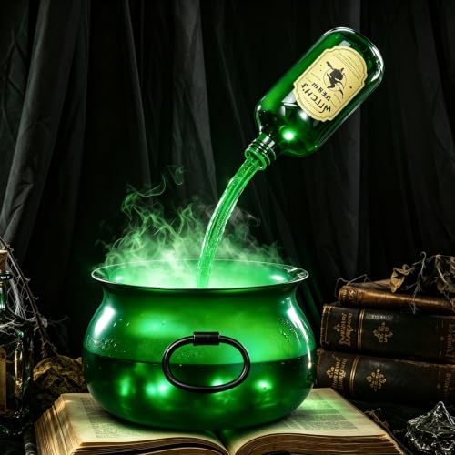 Halloween Floating Potion Cauldron with Mist Maker and Green Glow