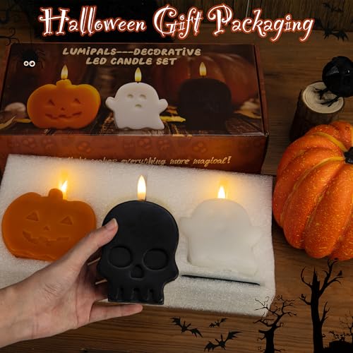 Halloween Flameless Candles with Remote Control Set - Cute Ghost Pumpkin Skull