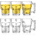 6-Pack 17oz Skull Glass Beer Mugs with Handle - Heavy Base & Clear Drinkware