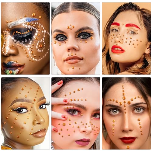 Self-Adhesive Face Gems Pearls for Makeup and Hair - 06 Orange, 591pcs