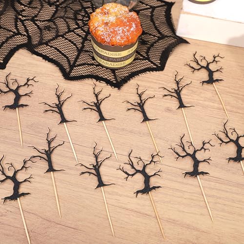 Halloween Cupcake Topper Haunted Forest Spooky Tree Glitter Decor