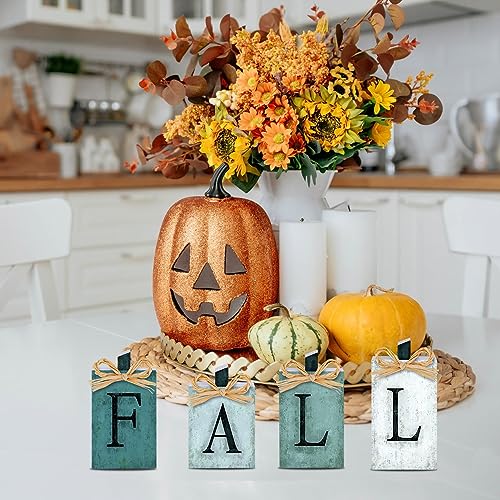 Fall Pumpkin Wooden Signs Set - Blue Autumn Harvest Decor for Thanksgiving & Home
