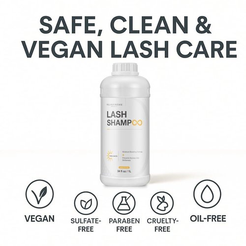 ISLA & FONTANE Lash Shampoo Bulk – Pura White 34 fl oz / 1L | Gentle Eyelash Shampoo for Extensions | Lash Foam Cleanser | Oil-Free Lash Bath for Home & Salon Use