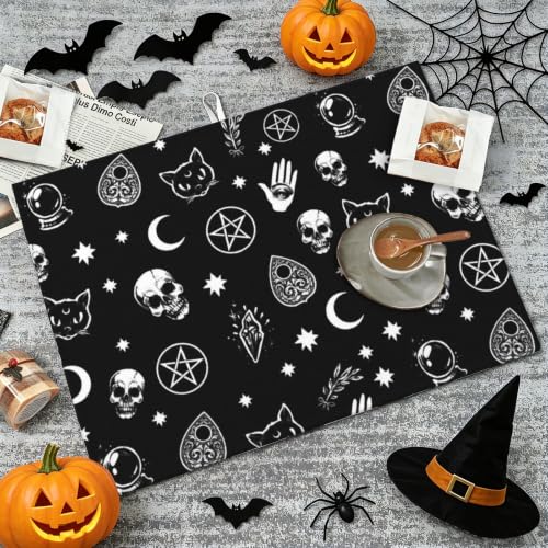 Skull Cat Moon Gothic Dish Drying Mat - 24x18 Inch Absorbent Kitchen Counter Pad - Halloween Decor