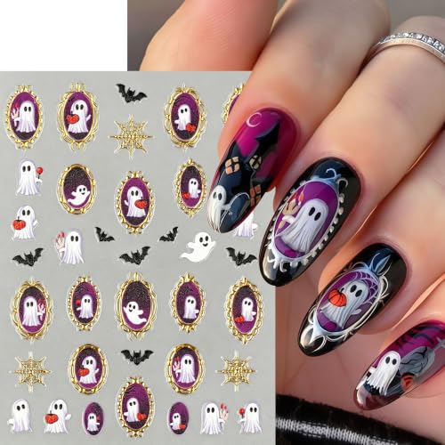 Halloween Nail Art Stickers Decals - 6 Sheets Retro Pumpkin Spider Ghost Bats - Mirror Frame Variation