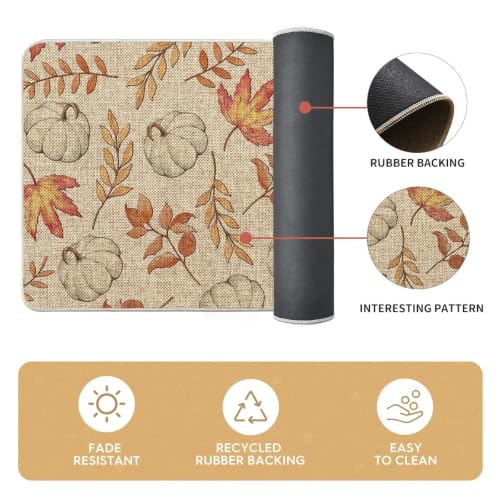 Pumpkin Fall Kitchen Mats Set of 2 - 17x29 & 17x47 Inches, Beige