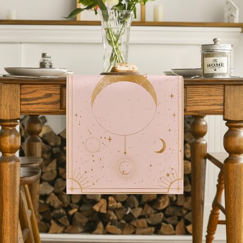 Pink Astrology Moon Magic Table Runner 13x72 Inch for Home & Kitchen Decor