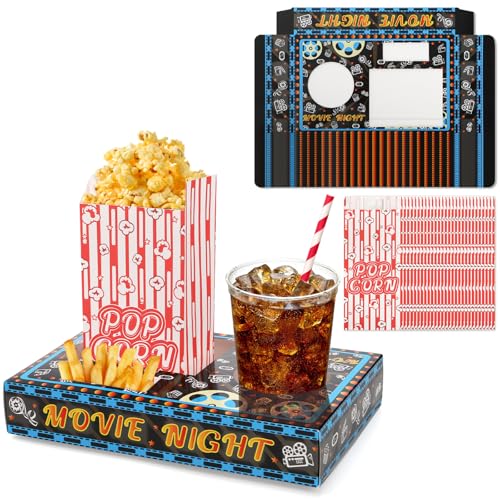 Movie Night Snack & Popcorn Tray Set - 100 Disposable Party Supplies