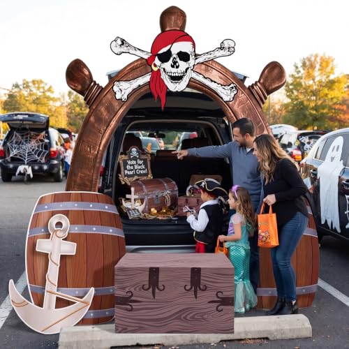 Halloween Pirate Car Decorations Kit - Trunk or Treat Party Supplies with Ship Wheel Backdrop