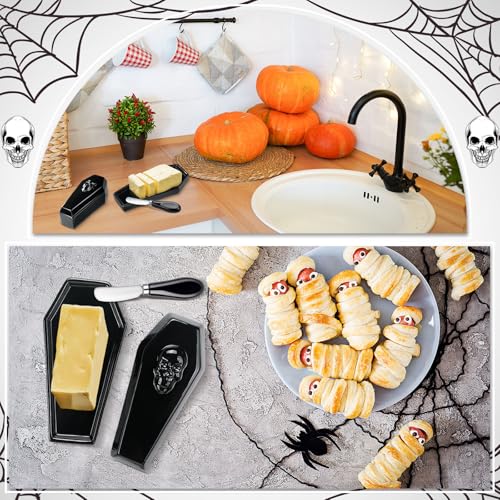 Gothic Skull Coffin Butter Dish with Lid - Flat Variant, Halloween Kitchen Decor