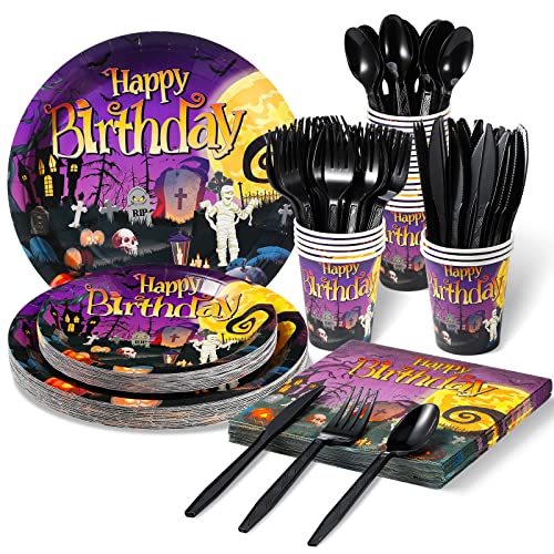 Halloween Birthday Party Plates & Napkins Set for 50 Guests - Serve 50 - Tableware Serve 50