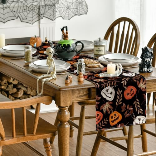 Halloween Table Runner 13 x 90 Inch Black Polyester Party Decor for Home