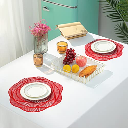 Red Rose Flower Shaped Placemat Set of 4 - Elegant Circular Vinyl Table Mats