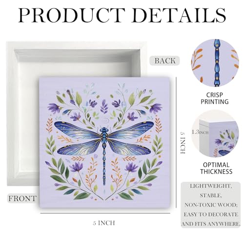 Purple Floral Dragonfly Wooden Desk Sign - Rustic Decorative Table Accent