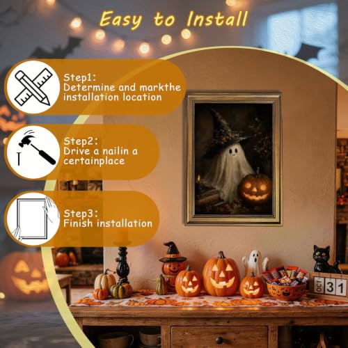 Halloween Ghost Wall Art Canvas Print with Gold Frame - 8x10 Inch Variation of Style-3