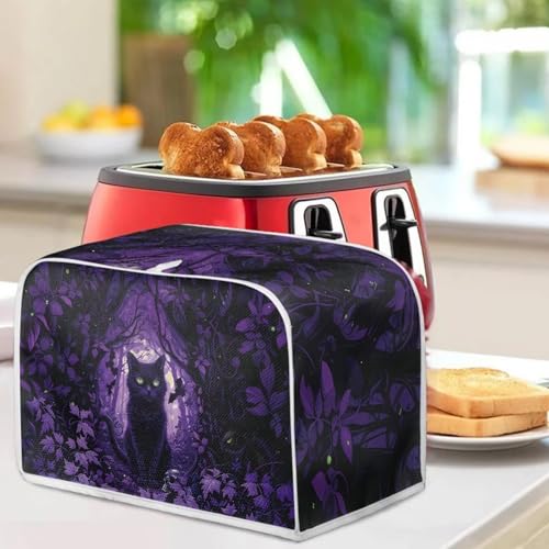 Cat Bat Maple Leaves Print 2 Slice Toaster Cover - Dustproof Kitchen Accessory - Halloween Decoration