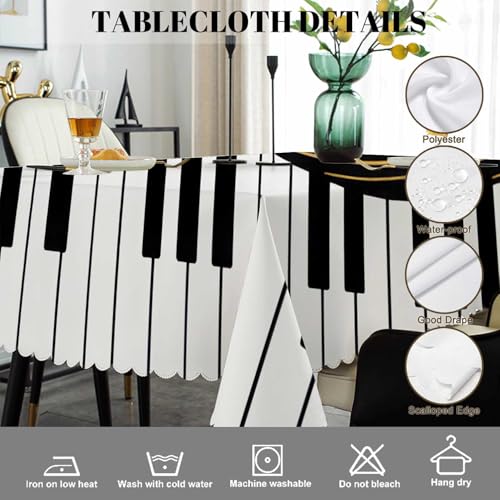 Music Notes Tablecloth 52x70 Inch Rectangular Black Piano Musical Decor Variation of Music Notes