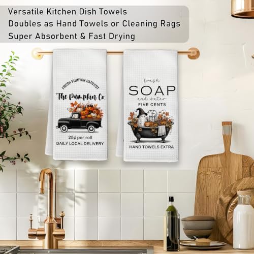 Halloween Fall Ghost Pumpkin Kitchen Towels Set of 2 - 16x24 Inches, Decorative Dish Hand Towels - Pumpkin-2