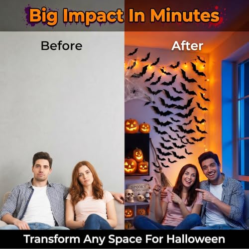 Halloween Bat Wall Decor Stickers - 81pcs Black 3D Spooky Indoor Decorations