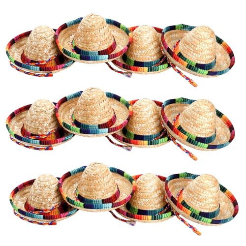 Mini Mexican Straw Sombrero Party Hats - Set of 12 for Cinco de Mayo and Events
