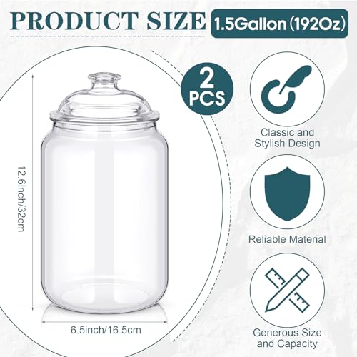 2 Pack 192 oz Clear Plastic Candy and Cookie Jars with Lids - Classic / 192 oz