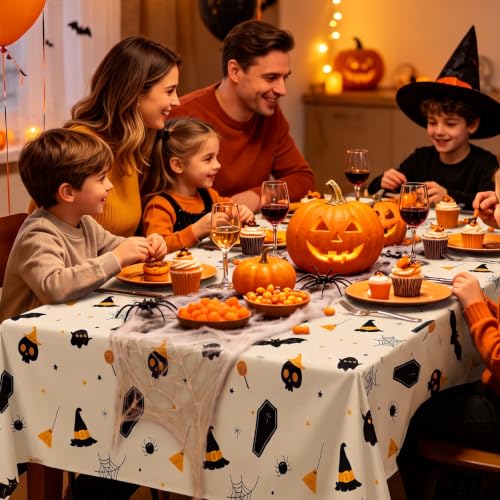 Halloween Plastic Tablecloth 54x108 Inches - 8 Pack, Milk White Grimace, Rectangular, Disposable Party Cover for 6-8 Foot Tables