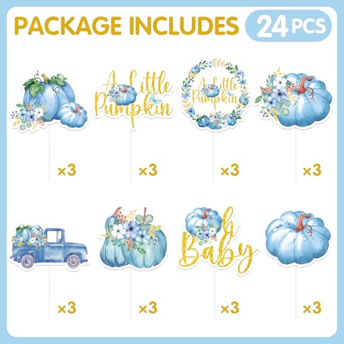 Little Pumpkin Baby Shower Cupcake Toppers Set - Autumn & Fall Decorations - 24 Pcs