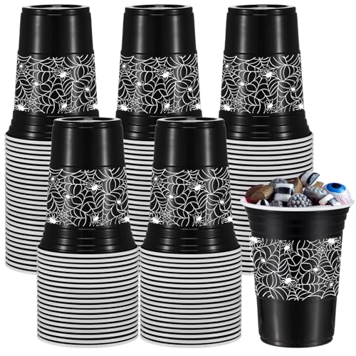 Black Disposable Plastic Cups 16 oz Halloween Party Favors - 50 Pcs