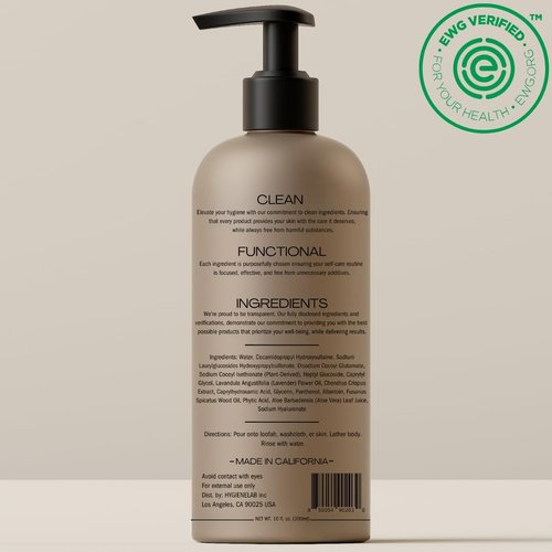 HygieneLab Men's Natural Body Wash - Ultra Hydrating Lavender Sands Scent | EWG Verified, Sulfate-Free (10 oz)