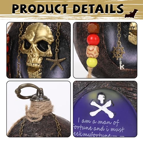 Pirate Skull Resin Bottle Ornament for Halloween & Nautical Decor