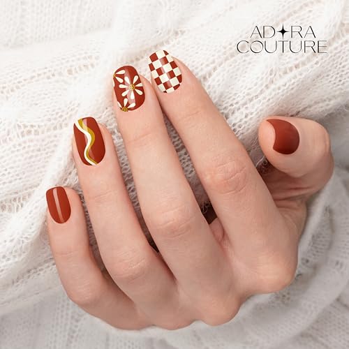 Adora Couture Retro Rust Gel Nail Strips Set - Semi Cured UV Nail Wraps, Manicure Kit with Prep & File
