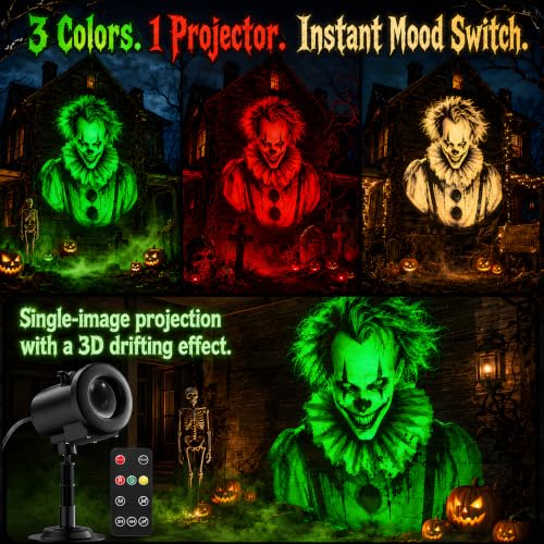 12-in-1 Halloween Projector Lights - Outdoor Dynamic 3D Motion Decor - Clown Variation