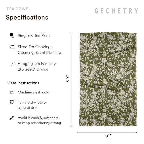 Geometry Leafy Microfiber Kitchen Towels - Quick Dry Dish Cloths, 2-Pack, 18 x 30 Inches