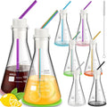 Lab Flask Glasses 6-Piece Set with Stainless Steel Straws & Coasters - 8.5 Oz