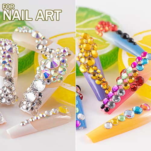Colorful Rhinestones for Nails - AB & Transparent White Gems with Pickup Tools, 4520 Pcs, Variation 03