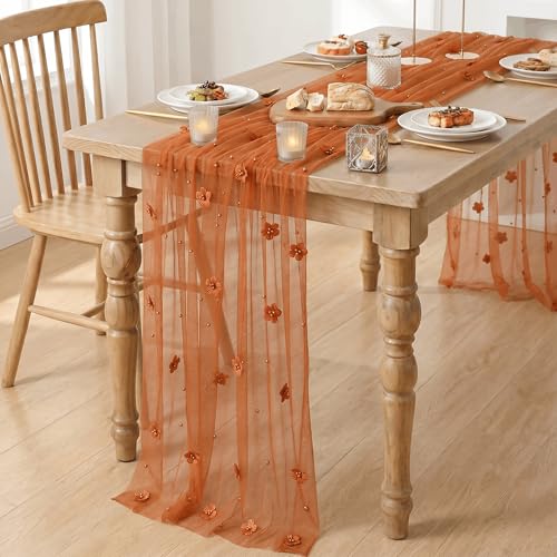 Caramel Flower Pearl Pink Gauze Table Runner 28 x 120 Inch 3-Pack with Variation