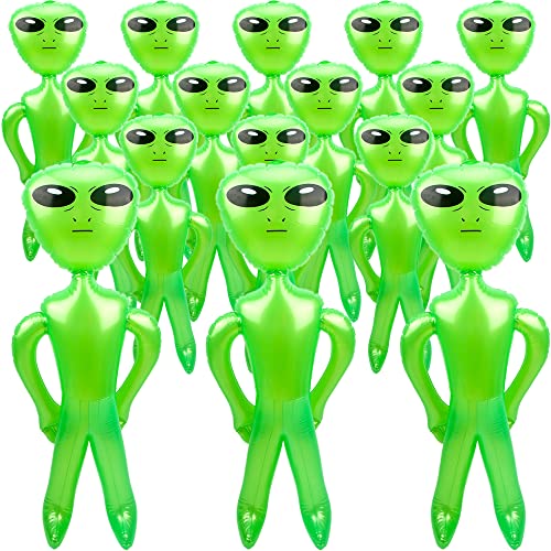 Green Inflatable Alien Figures Set - 15 Jumbo Party Decorations for Space & Halloween Themes