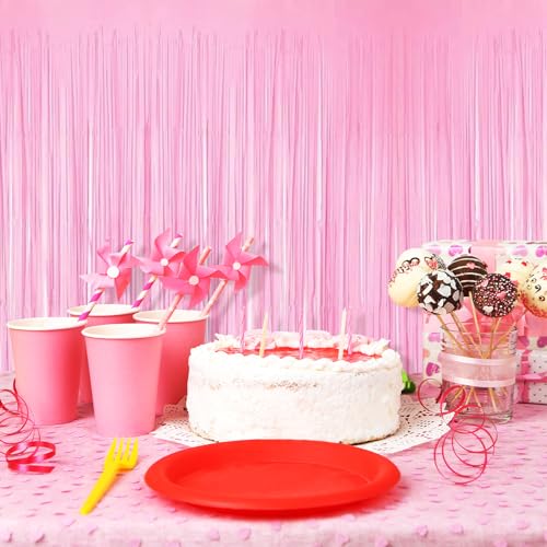 Macaron Pink Foil Curtain Backdrop 3.2ft x 8.2ft - 10 Pack Party Decoration
