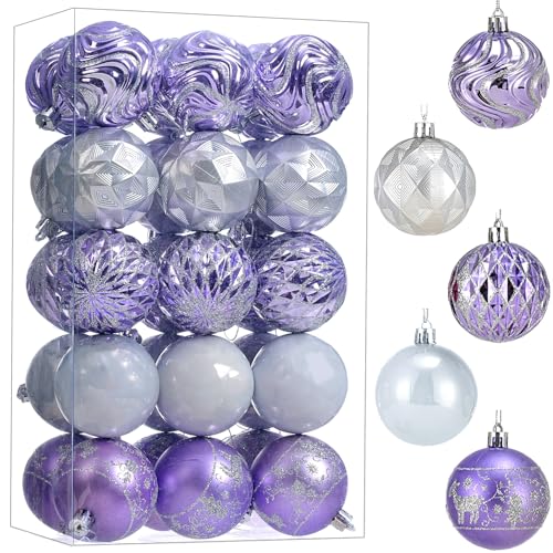 Unbreakable Christmas Ball Ornaments - Purple Silver, 2.36 Inch, 30 Pack - Holiday Tree Decor