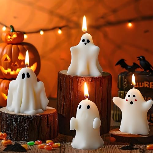 Halloween Ghost Scented Candles Set - 4 Tea Light Decorative Candles