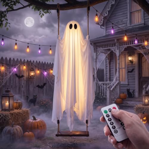 5FT Swinging Ghost Halloween Decorations Outdoor with Light and Timer