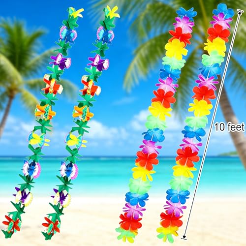 Grass Color Tropical Party Table Skirt & Leis Set - 9ft x 29.5in