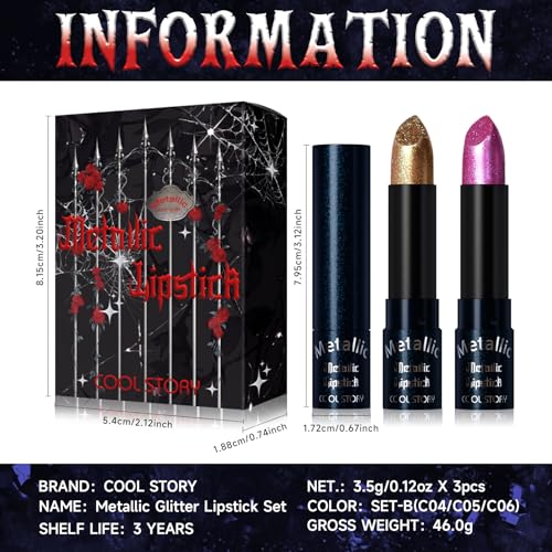 Metallic Glitter Lipstick Set - Shimmering Colors, Long Lasting Waterproof Matte - Set-B