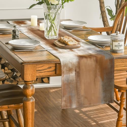 Brown Abstract Modern Art Table Runner 13x72 Inch Pack of 2 - Farmhouse Kitchen Decor