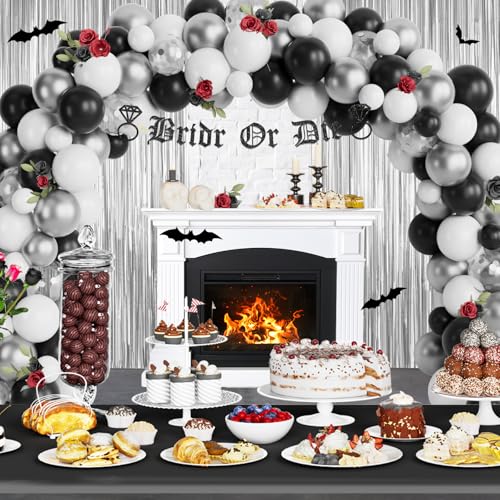 Gothic Bachelorette Party Decorations Set with Balloons Banner Veil Fringe Curtains